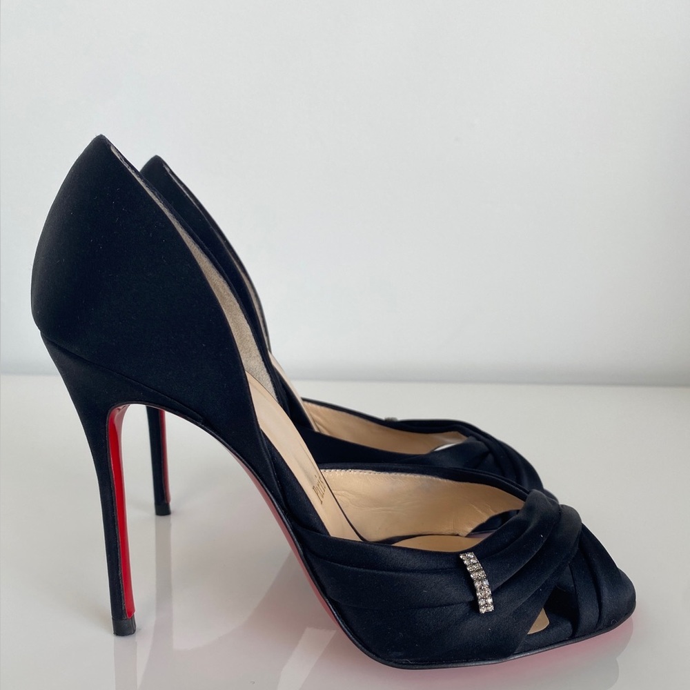 Christian Louboutin Black Satin Tres Ophrah 100 Stiletto Heels Pumps size 36 - Picture 10 of 17